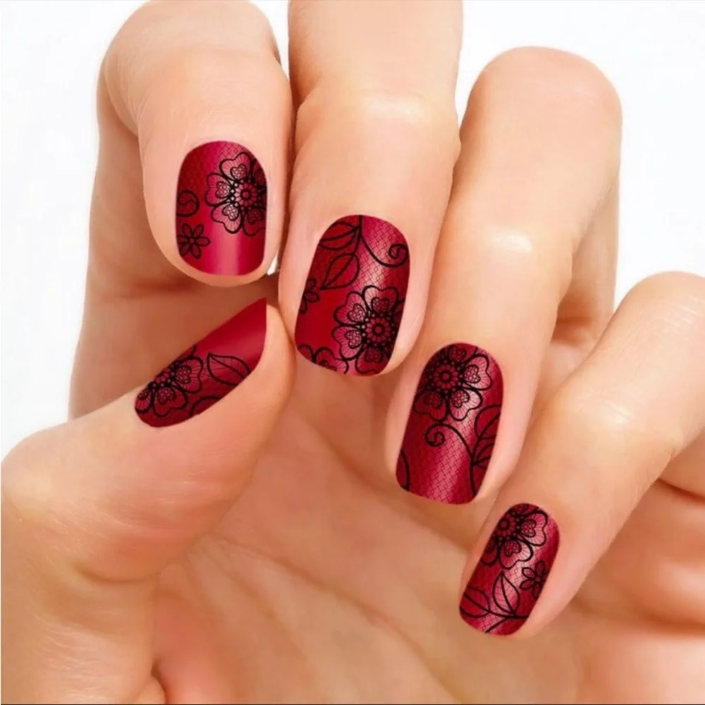 *Retired, HTF* Color Street: Moulin Rouge | Red Lace Floral Elegant Black Fall - Picture 8 of 9